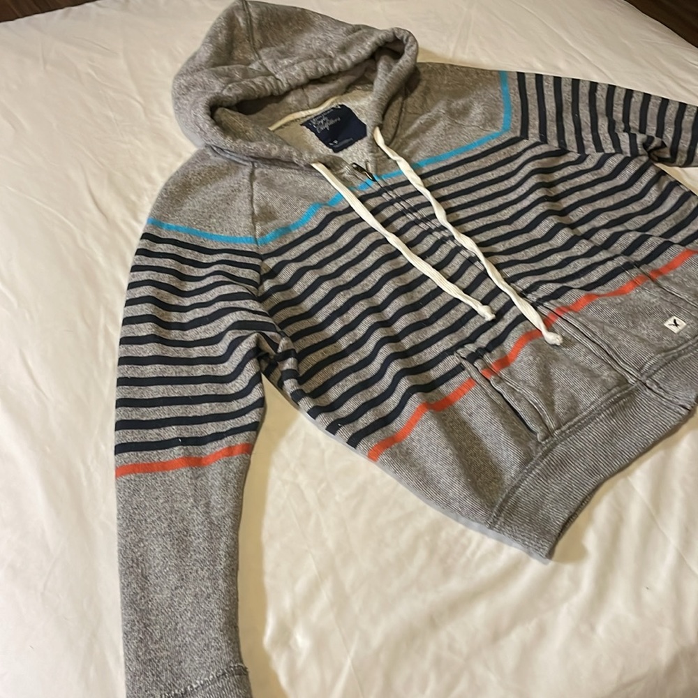 American Eagle Outfitters gray striped hoodie jacket, size small. - Picture 2 of 9